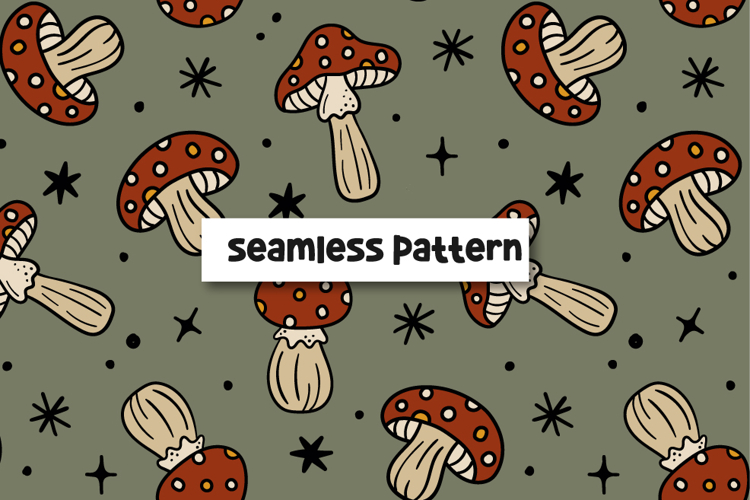 Mushrooms Seamless Pattern Autumn Mushroom Background