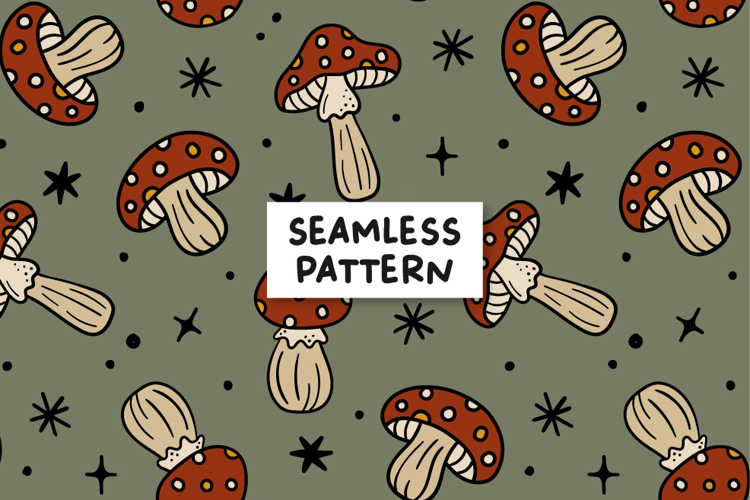 Mushrooms Seamless Pattern Autumn Mushroom Background