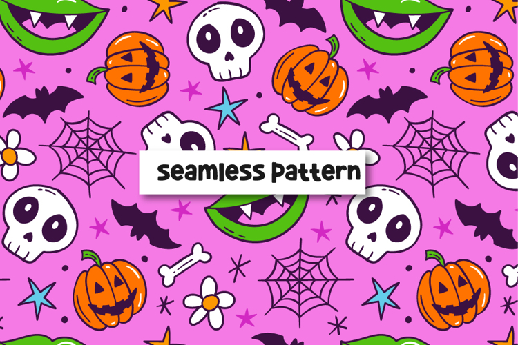 Halloween Seamless Pattern Skull Pumpkin Background.