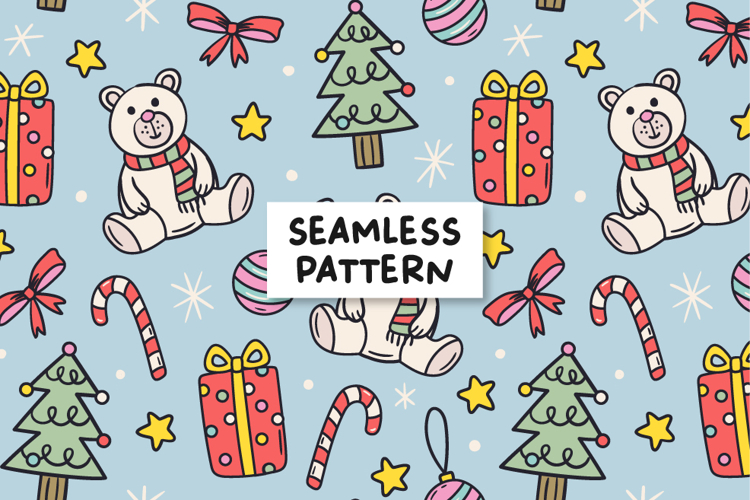 Christmas Teddy Bear Pattern Christmas Tree Background.