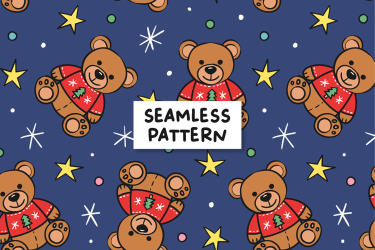 Christmas Teddy Bear Pattern Winter Teddy Bear Background.