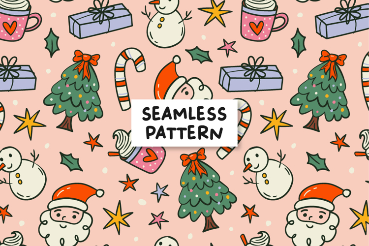 Hand drawn Christmas Pattern Santa Background Cristmas Tree