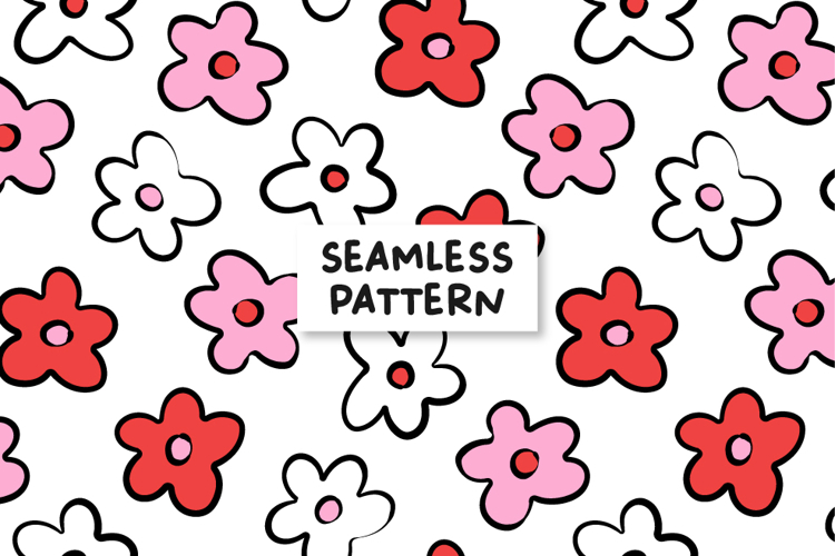 Pink Red Floral Pattern Cute Flowers Background.