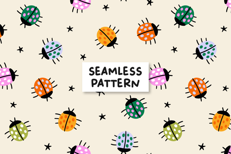 Ladybugs Digital Pattern. Ladybird Seamless Pattern.