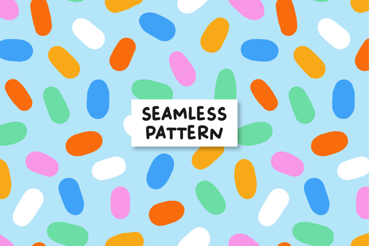 Playful Colorful Shapes Seamless Pattern, Abstract Pattern.
