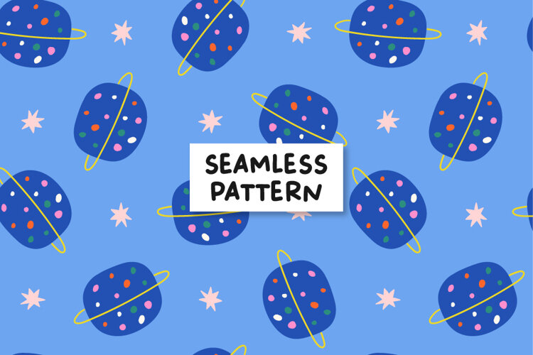 Playful Planets & Stars Seamless Pattern example image 1