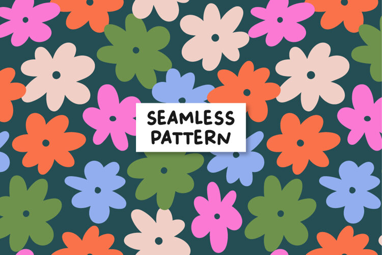 Colorful Retro Floral Pattern. Flowers Background example image 1