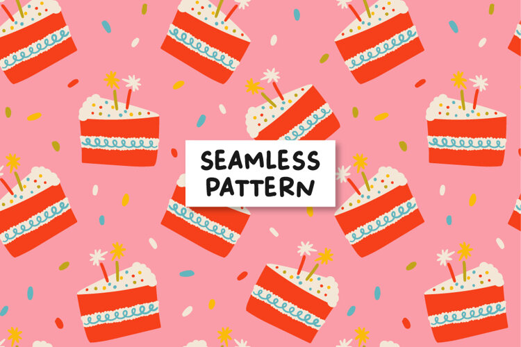 Birthday Cake Slice Pattern. Hand drawn Cake Background example image 1