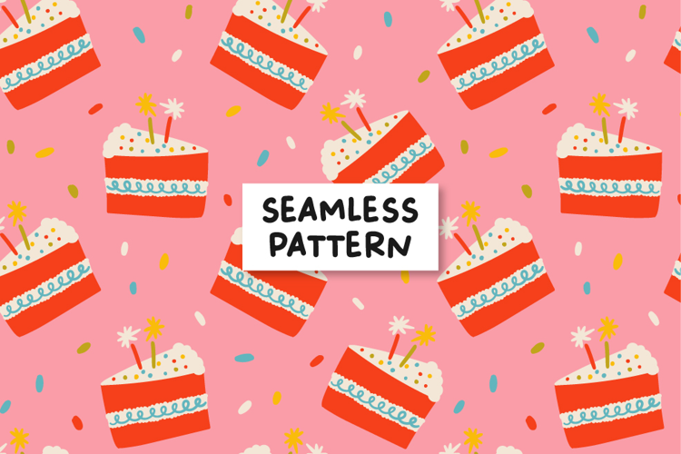 Birthday Cake Slice Pattern. Hand drawn Cake Background