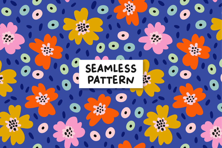 Groovy Floral Seamless Pattern Colorful Retro Background. example image 1