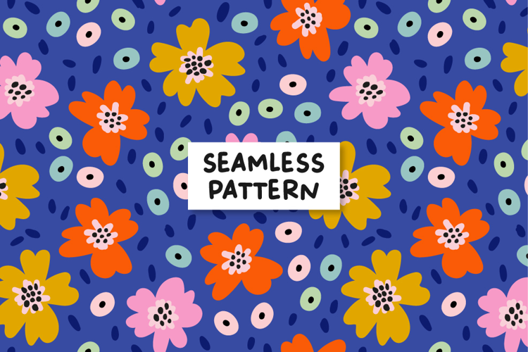 Groovy Floral Seamless Pattern Colorful Retro Background.