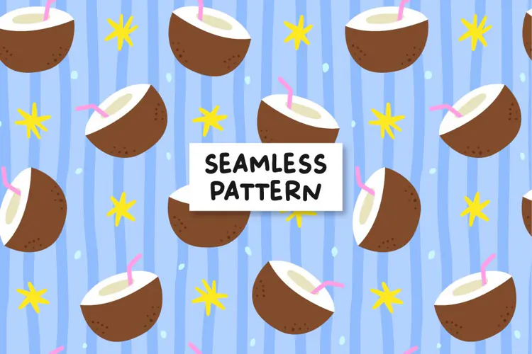 Summer Coconut Seamless Pattern. Summer Background