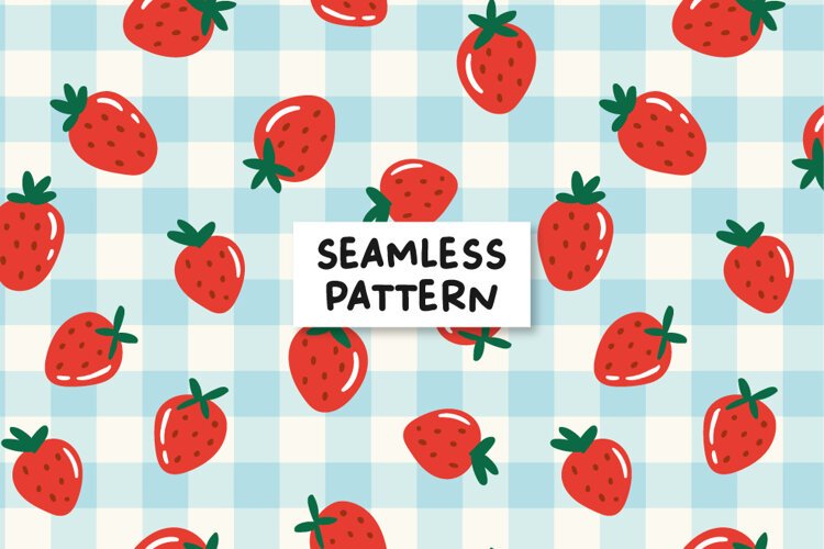 Cute Strawberry Gingham Seamless Pattern example image 1