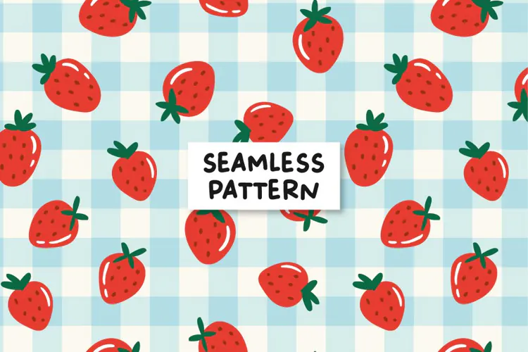 Cute Strawberry Gingham Seamless Pattern