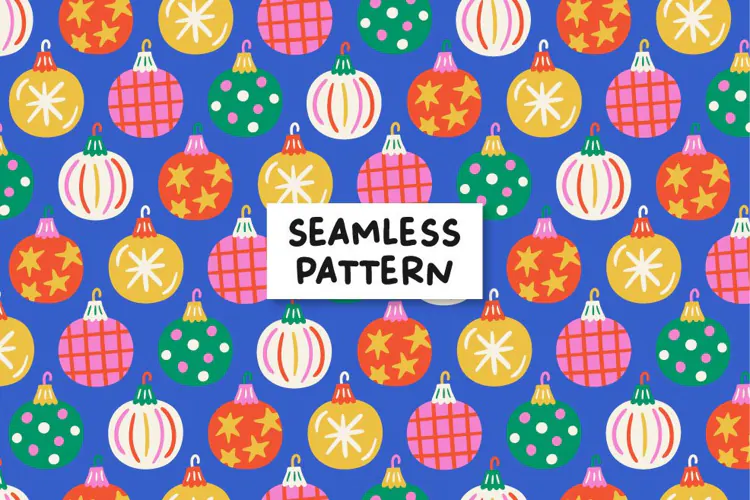 Christmas Ornaments Seamless Pattern, Colorful Holiday Paper