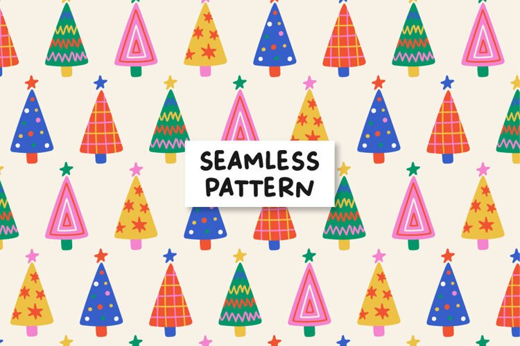 Christmas Trees Seamless Pattern, Colorful Holiday Paper example image 1