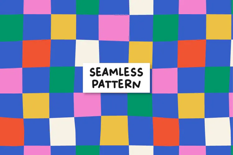 Colorful Checkered Seamless Pattern, Retro Digital Paper