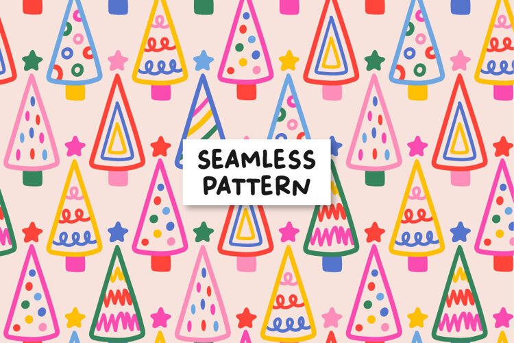Line Art Christmas Trees Seamless Pattern, Holiday Paper example image 1