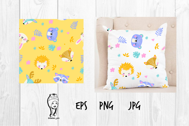 animal Seamless Pattern with Funny Kawaii
