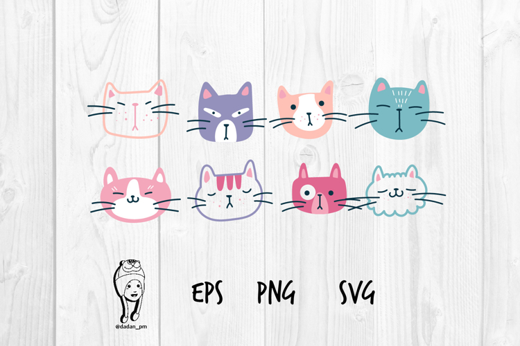 Pastel Cartoon Cat Faces Seamless Background for Kids Fabric