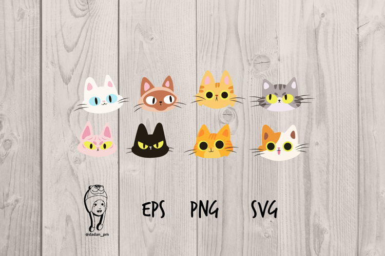 Set of cute cartoon cat heads cute