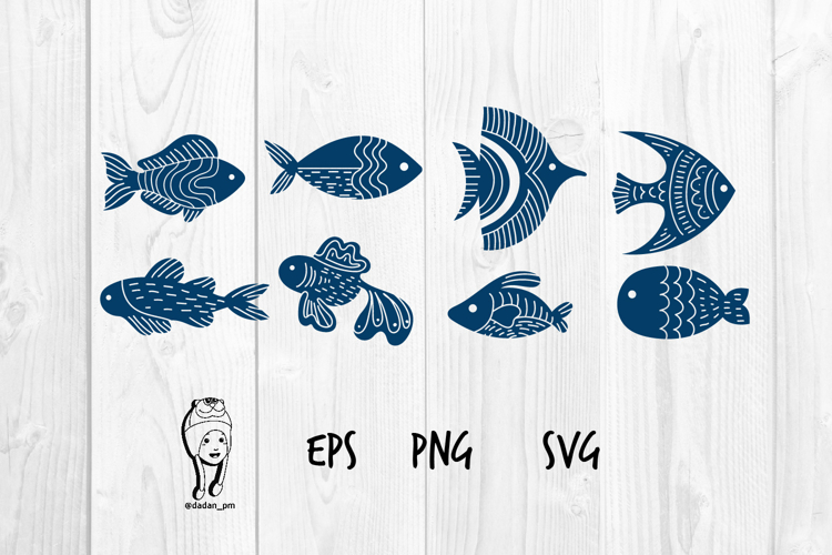 Set of Decorative Hand-Drawn Fish Illustrations