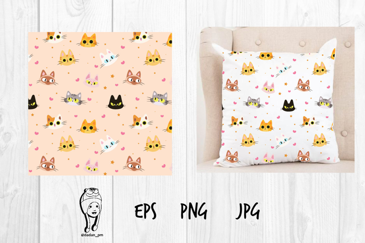 Cute seamless pattern with colorful cat faces