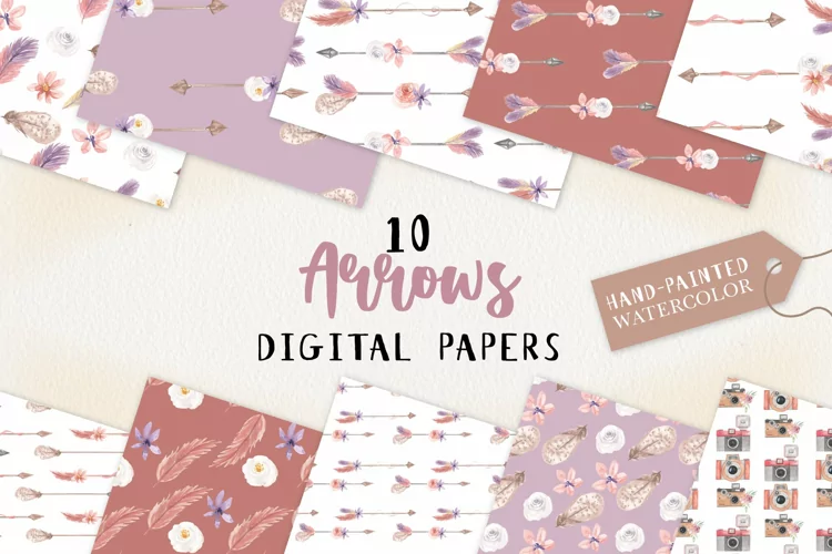 Arrows Watercolor Patterns Seamless Feathers Flowers
