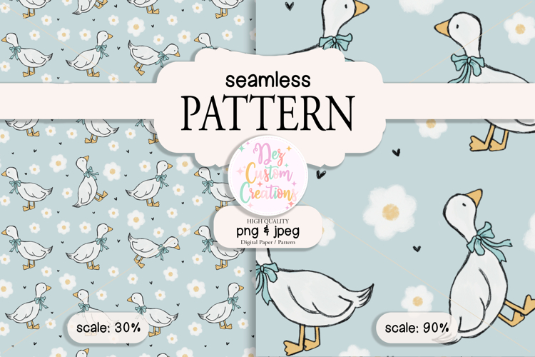 Daisy Goose Seamless Pattern - Hand Drawn Digital paper