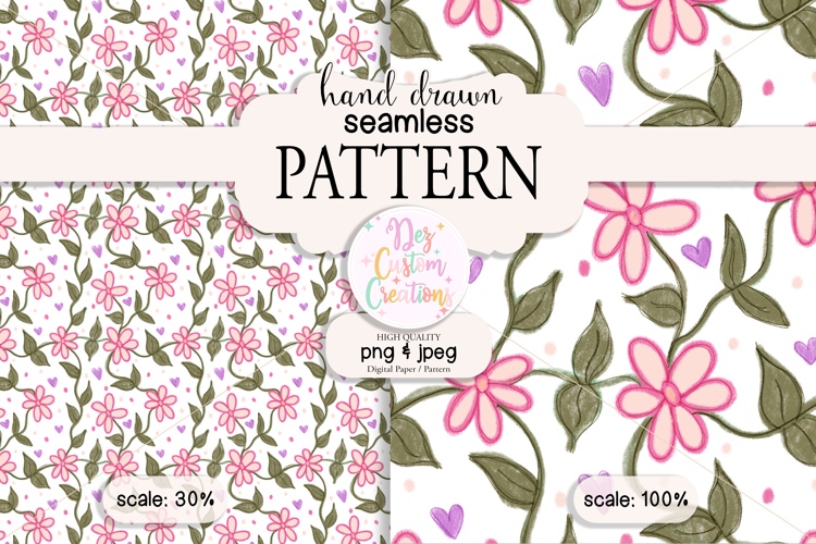 Flower Vine Pattern - Seamless Surface Pattern - Hand drawn