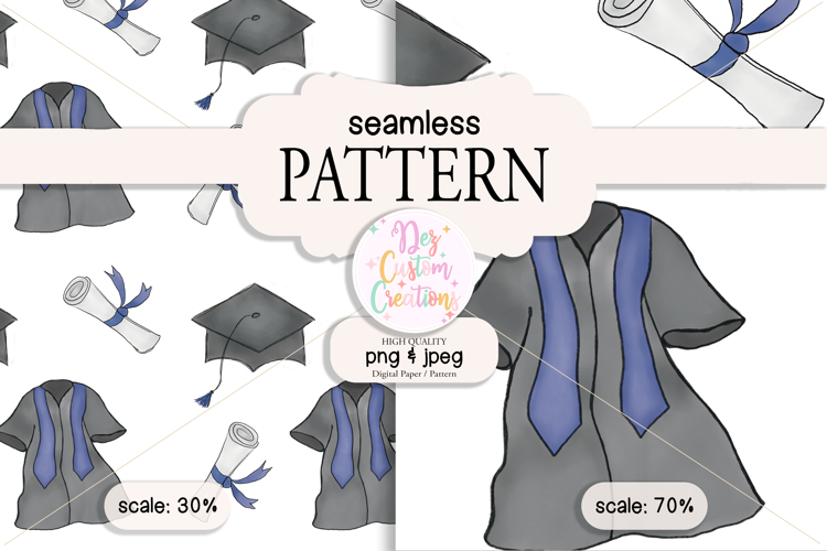 Graduation Seamless Pattern - Hand Drawn - Cap Gown Diploma