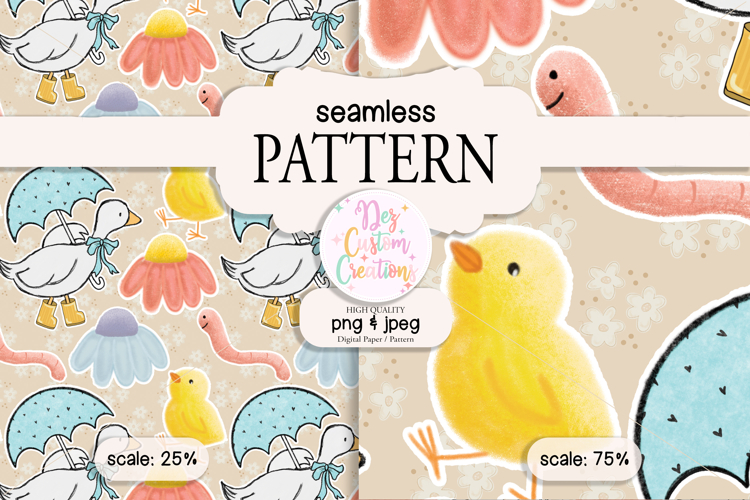 Farmyard Friends Seamless Pattern Hand-Drawn Baby Chick