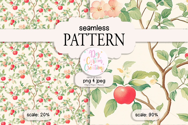 Vintage Apple Tree Seamless Pattern - Digital paper