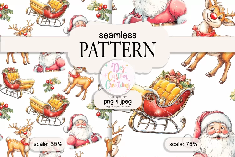 Vintage Santa Seamless Pattern - Digital Paper