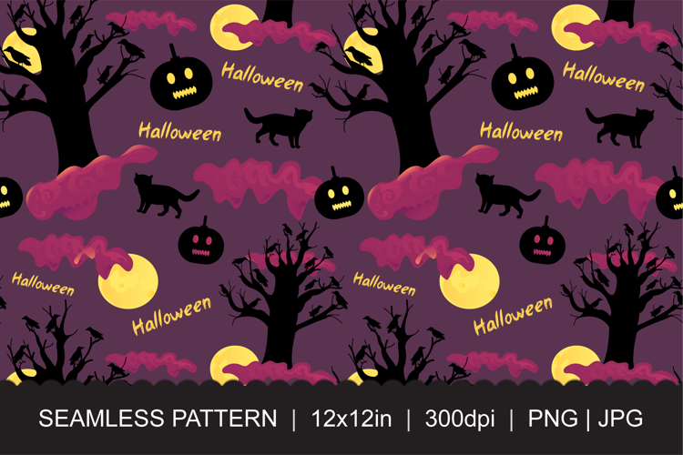 Spooky Halloween Seamless Pattern JPG PNG
