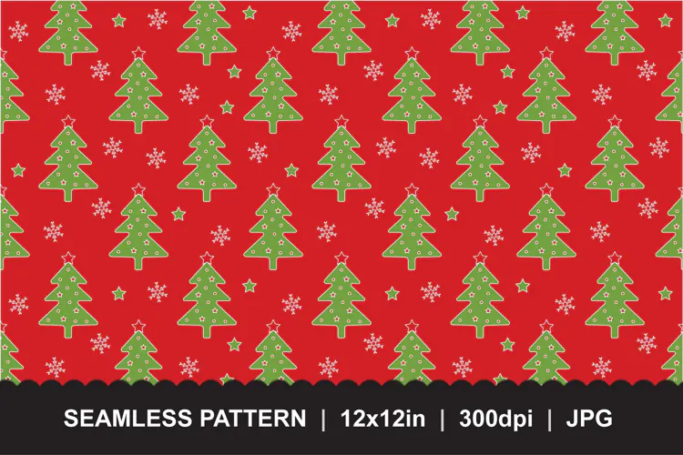 Christmas Tree Red Seamless Pattern JPG