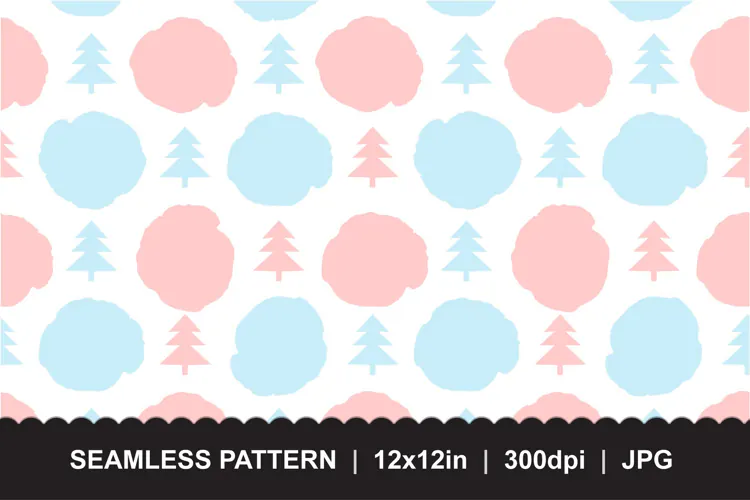 Pink Blue Christmas Tree Seamless Pattern JPG