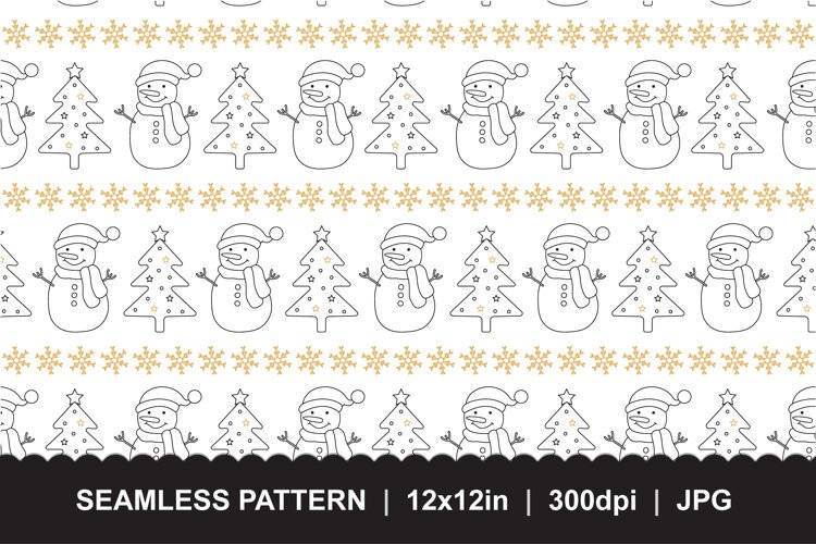 Christmas Snowman Tree Seamless Pattern JPG example image 1