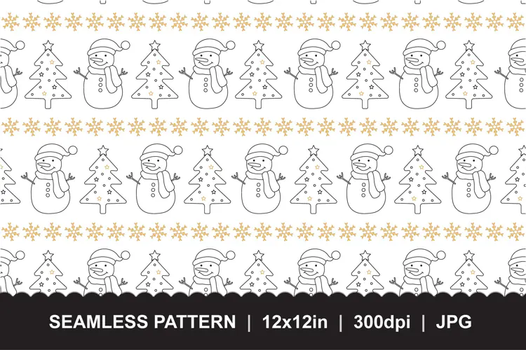 Christmas Snowman Tree Seamless Pattern JPG