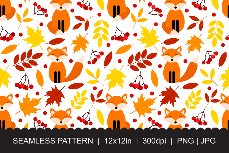 Autumn Fox Seamless Pattern PNG JPG