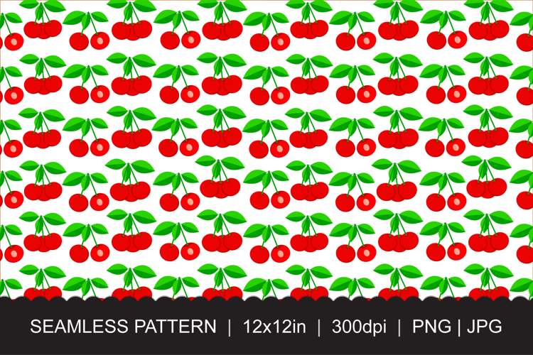 Seamless Cherry Pattern - Red Sweet Berries and Leaves