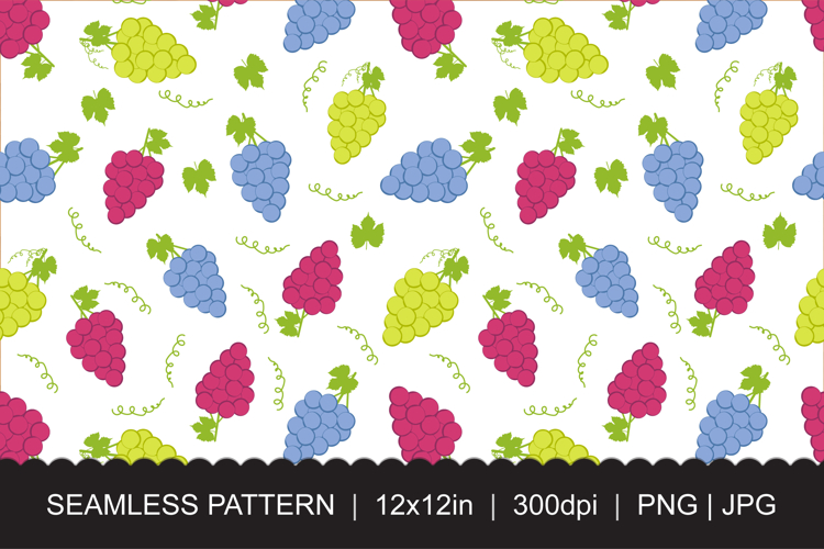 Seamless Grapes Pattern - Colorful Grape Bunches and Leaves