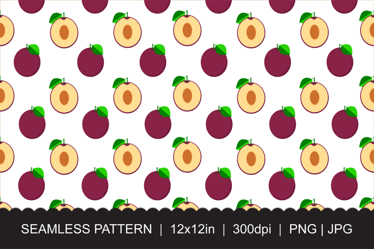 Seamless Plum Pattern - Purple Fruit Whole and Half Cut