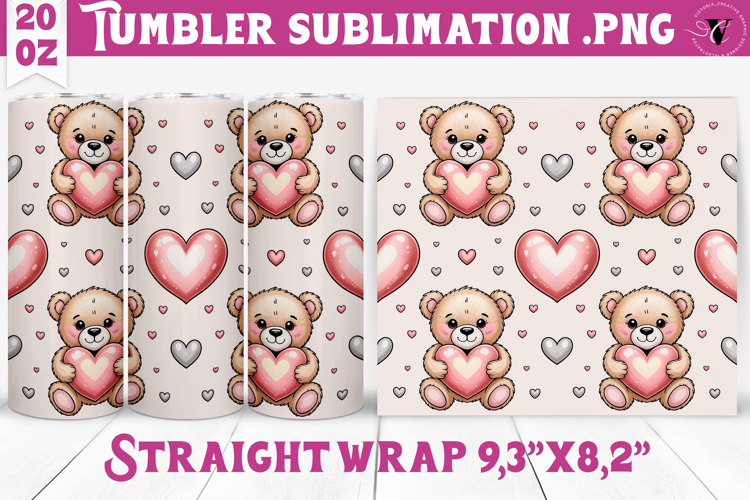 Valentines Tumbler | Cute bear with hearts sublimation