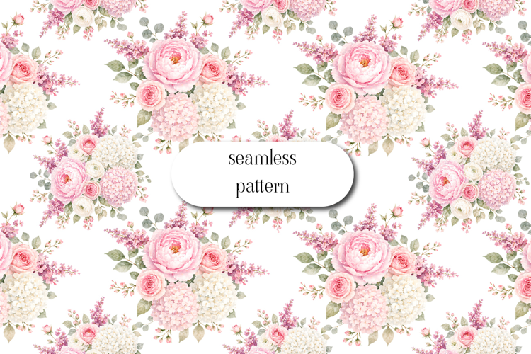 Seamless Floral Pattern Pink Bouquet Watercolor Design