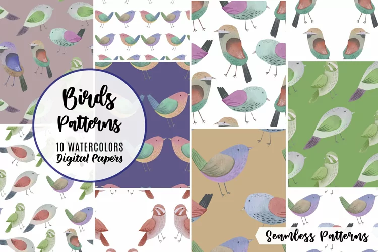 Birds Watercolor Patterns Seamless Bird Modern Style
