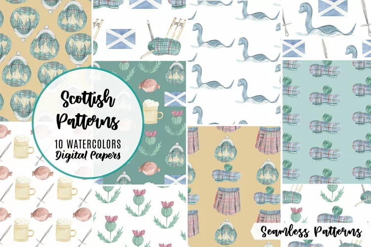 Scottish Patterns Seamless Watercolour Loch Scotland