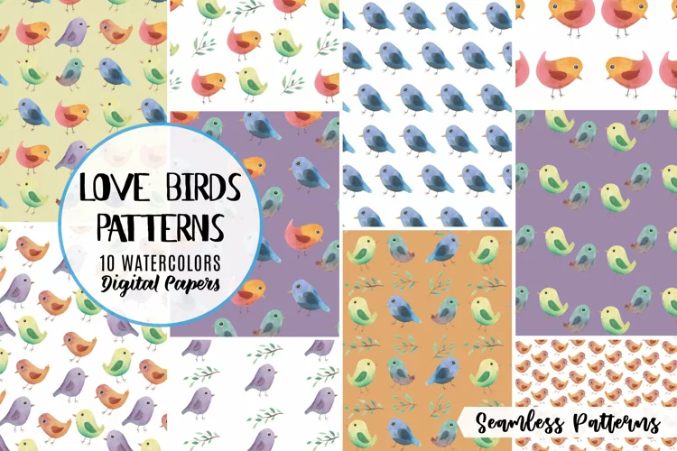 Cute Birds Patterns Seamless Watercolour Birdy Sweet