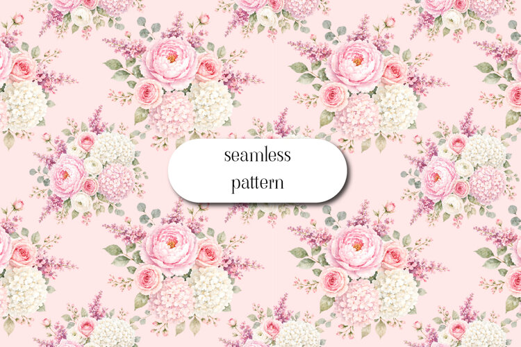 Seamless Floral Pattern Pink Bouquet Watercolor Design example image 1