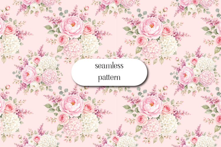 Seamless Floral Pattern Pink Bouquet Watercolor Design